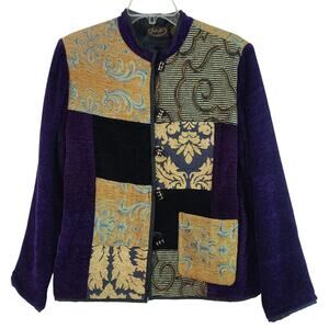 Julia Kim Purple Gold Tapestry Chenille BOHO Vintage Patchwork Jacket Blazer S